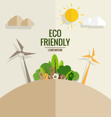 ECO FRIENDLY. Ecology concept with tree background. Vector illus