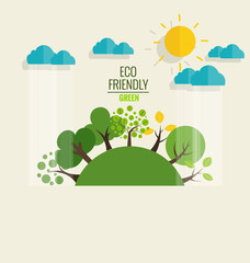 ECO FRIENDLY. Ecology concept with tree background. Vector illus