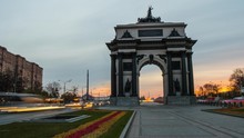 Triumphal Arch At Night In Moscow, Russia, Timelapse