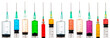 Various syringes filled with colored liquids
