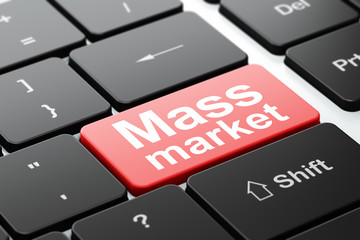 advertising concept: mass market on computer keyboard background