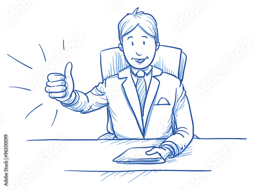 Fotografie, Obraz Business man, happy smiling boss or customer, sitting at his desk showing like,