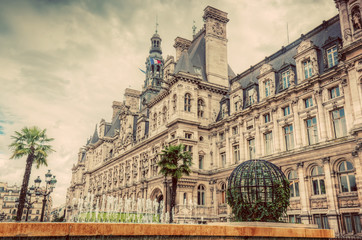 Wall Mural - Hotel de Ville in Paris, France. City hall building. Vintage