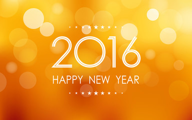 Wall Mural - happy new year 2016 in bokeh and lens flare pattern on summer orange background (vector)
