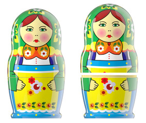 3D render of two matryoshka doll isolated on white