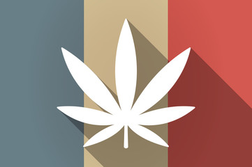 Wall Mural - Long shadow flag of France vector icon with a marijuana leaf