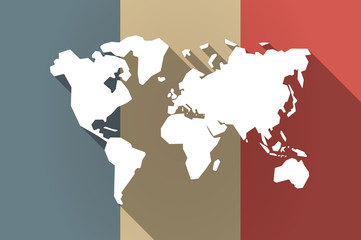 Poster - Long shadow flag of France vector icon with a world map