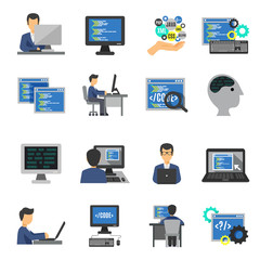 Wall Mural - programmer icons flat set