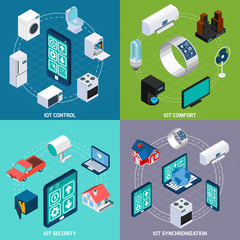 Canvas Print - Iot 4 isometric icons square banner 