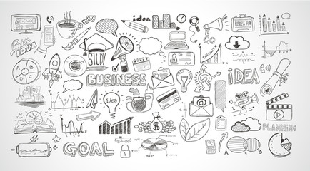 business doodles sketch set : infographics elements isolated,