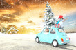 car with santa claus and gifts