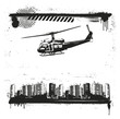 grunge city frame with army helicopter