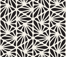 Wall Mural - Vector Seamless Black and White Floral Organic Triangle Lines Hexagonal Geometric Pattern