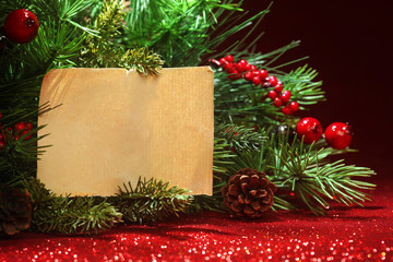 Wall Mural - christmas tree banches with blank note