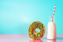 Donut On Pastel Blue And Pink Background