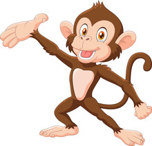 Cartoon Happy Monkey Presenting Isolated On White Background

