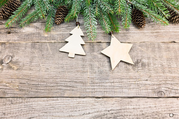 vintage christmas decoration over old wooden background