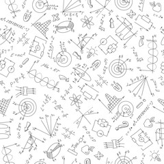 Wall Mural - Seamless pattern with formulas,graphs, and equipment as the subject of physics,dark marker on white background