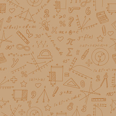 Wall Mural - Seamless background with graphs and formulas in the subject of mathematics and learning, sepia