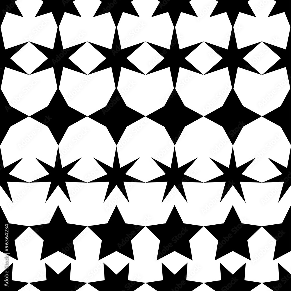 Seamless black and white decorative vector background with stars Stock ...