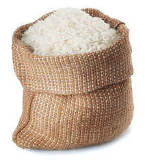 Wall Mural - White rice in burlap sack isolate