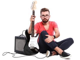 Wall Mural - Stylish guy with a guitar