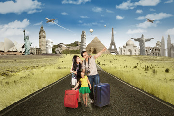 Poster - Family with famous landmarks on the road