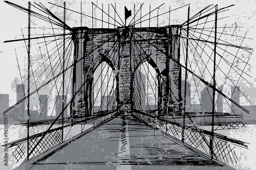 Naklejka dekoracyjna Hand drawn Brooklyn Bridge - vector