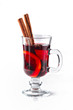 Mulled wine glass isolated on white, shallow focus