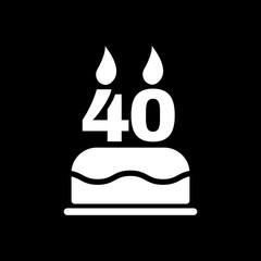 The birthday cake with candles in the form of number 40 icon. Birthday symbol. Flat