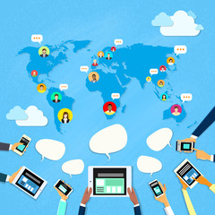Wall Mural - social media communication world map concept internet