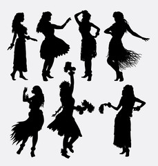 Sticker - Hawaiian hula girl. Posing, dancing, sensual and sexy woman silhouette. Good use for symbol, logo, web icon, mascot, game elements, or any design you want. Easy to use, edit, or change color.