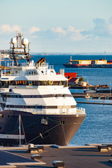 Wall Mural - Offshore oil and gas platform supply vessel moored at wharf in Stavanger, Norway.