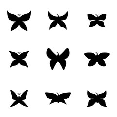 Poster - Vector black butterfly icon set. Butterfly Icon Object, Butterfly Icon Picture, Butterfly Icon Image - stock vector