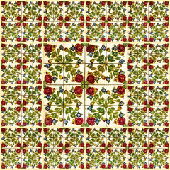 Fototapete - Floral background. Ceramic tile, Lisbon, Portugal
