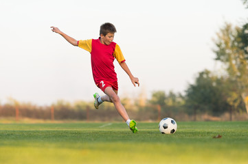 Wall Mural - kid kicking a soccer ball