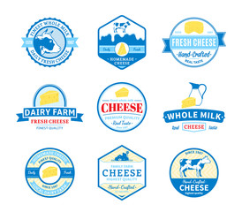 Wall Mural - Set of Vector Cheese Labels, Icons and Design Elements