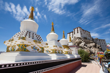 Wall Mural - Buddhist white stupa and blue sky . Thiksey Monastery,  Leh , Ladakh, India