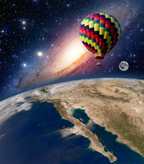 Wall Mural - hot air balloon surreal wonderland fairy tale landscape fantasy planet moon. elements of this image 