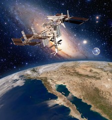 Wall Mural - earth satellite solar system astronomy space station iss meteorology orbit. elements of this image f