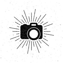 Vintage Camera Label With Light Rays.
