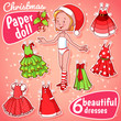 Christmas paper doll with six dresses.