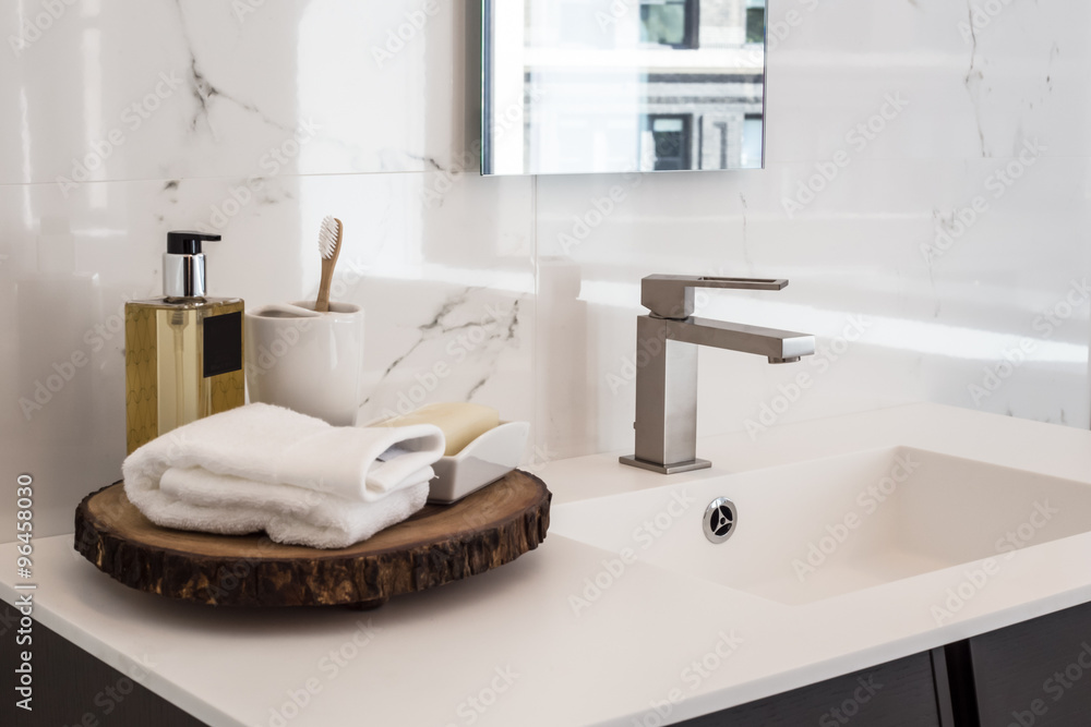 Clean contemporary bathroom sink - obrazy, fototapety, plakaty 