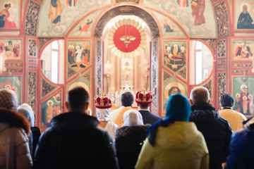 Wedding in the Orthodox Church. Bride and groom in an orthodox wedding ceremony