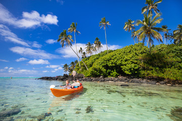 Poster - Kids kayaking in ocean