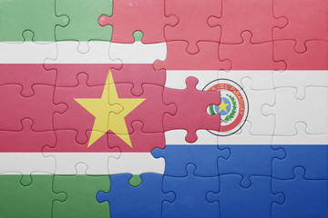puzzle with the national flag of paraguay and suriname