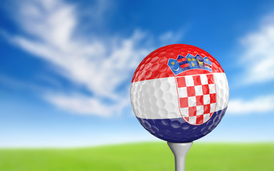 Wall Mural - Golf ball with Croatia flag colors sitting on a tee