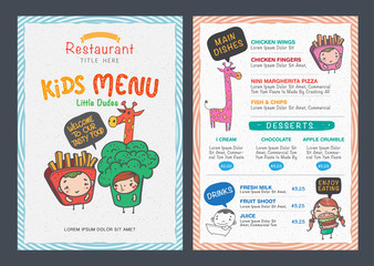 Cute  kids menu vector template