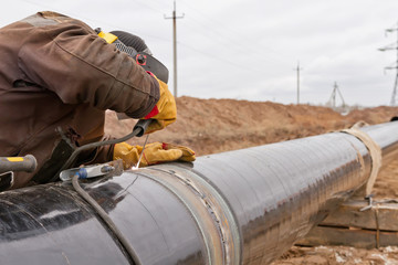 Canvas Print - Welding works on gas pipeline