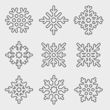 Vector Set Of Linear Snowflakes. Thin Line Snowflakes Isolated On  Light Background.